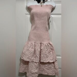 Pink Off-Shoulder Elastic Off Shoulder Tube Top Dress, elegant embroidery Bottom